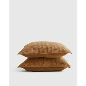 NWOT Quince Terracotta Linen Cotton Stitch Shams 2-Pc European King Set Bedding